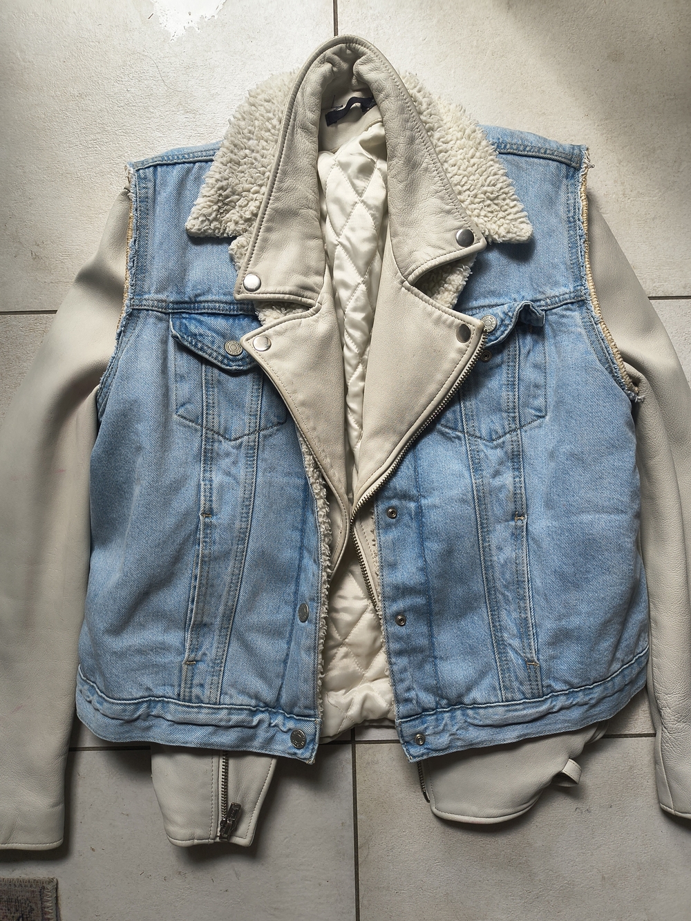 BLK DNM X LEVI'S Vintage White Leather And Denim Motorcycle Jacket, M